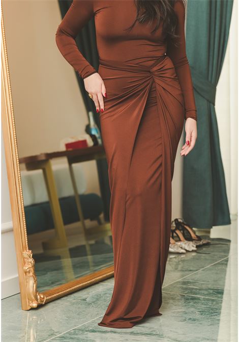 Long brown draped women's dress with straps and central knot SANTAS | SANTAS BABYBROWN